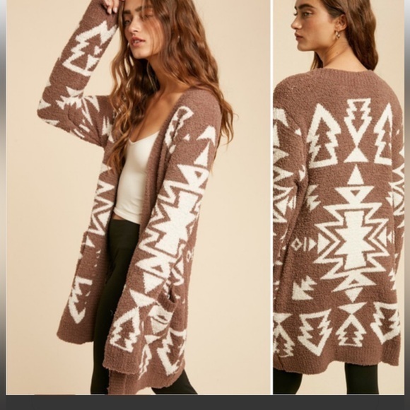 in loom Sweaters - NWT in Loom Brown  & Cream Aztec Southwestern Open Cardigan Pockets M/L